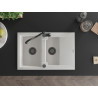 Mexen Pablo 1-bowl granite sink with drainer and Carla kitchen faucet, white - 6510-20-670700-70