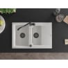 Mexen Pablo single-bowl granite sink with drainer and Carla kitchen faucet, white - 6510-20-670700-70