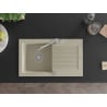 Mexen Pablo granite kitchen sink 1-bowl with drainer and Carla kitchen faucet, beige - 6510-69-670700-00