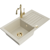 Mexen Pablo 1-bowl granite kitchen sink with drainer and Carla tap, beige - 6510-69-670700-50