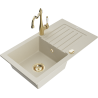 Mexen Pablo granite sink 1-bowl with drainer and Carla kitchen faucet, beige - 6510-69-670700-50
