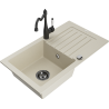 Mexen Pablo 1-compartment granite sink with a drip tray and kitchen mixer tap Carla, Beige - 6510-69-670700-70