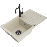 Mexen Pablo single-bowl granite sink with drainer and Carla kitchen tap, beige - 6510-69-670700-70