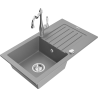 Mexen Pablo 1-compartment granite sink with a drip tray and kitchen mixer tap Carla, Grey - 6510-71-670700-00