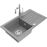 Mexen Pablo granite kitchen sink 1-bowl with drainer and Carla kitchen faucet, gray - 6510-71-670700-00