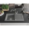 Mexen Pablo granite kitchen sink 1-bowl with drainer and Carla kitchen faucet, gray - 6510-71-670700-00