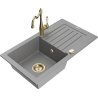 Mexen Pablo granite kitchen sink 1-bowl with drainer and Carla faucet, gray - 6510-71-670700-50