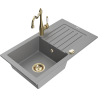 Mexen Pablo granite sink 1-bowl with drainer and kitchen faucet Carla, gray - 6510-71-670700-50
