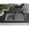 Mexen Pablo 1-compartment granite sink with a drip tray and kitchen mixer tap Carla, Grey - 6510-71-670700-70