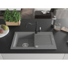 Mexen Pablo granite kitchen sink 1-basin with drainer and kitchen faucet Carla, gray - 6510-71-670700-70