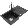 Mexen Pablo granite kitchen sink 1-bowl with drainer and kitchen faucet Carla, black/silver metallic - 6510-73-670700-00