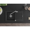 Mexen Pablo 1-bowl granite sink with drainer and Carla kitchen tap, black/silver metallic - 6510-73-670700-00