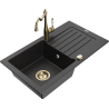 Mexen Pablo 1-compartment granite sink with a drip tray and kitchen mixer tap Carla, Black/Silver metallic - 6510-73-670700-50