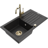 Mexen Pablo granite kitchen sink single-bowl with drainer and kitchen faucet Carla, black/silver metallic - 6510-73-670700-50