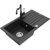 Mexen Pablo 1-compartment granite sink with a drip tray and kitchen mixer tap Carla, Black/Silver metallic - 6510-73-670700-70
