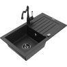 Mexen Pablo 1-bowl Granite Sink with Drainer and Carla Kitchen Tap, Black/Silver Metallic - 6510-73-670700-70-B
