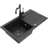 Mexen Pablo granite kitchen sink, single bowl with drainer and Carla kitchen faucet, black/silver metallic - 6510-73-670700-70-B