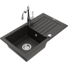Mexen Pablo granite sink 1-bowl with drainer and Carla kitchen tap, black/gold metallic - 6510-75-670700-00