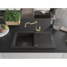 Mexen Pablo granite kitchen sink with 1 basin, drainer, and Carla kitchen tap, black/gold metallic - 6510-75-670700-50-B