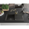 Mexen Pablo granite sink 1-bowl with drainer and kitchen faucet Carla, black/golden metallic - 6510-75-670700-50-B