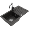 Mexen Pablo 1-compartment granite sink with a drip tray and kitchen mixer tap Carla, Black/Gold metallic - 6510-75-670700-70