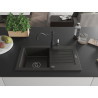 Mexen Pablo granite kitchen sink 1-bowl with drainer and kitchen faucet Carla, black/gold metallic - 6510-75-670700-70-B