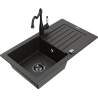 Mexen Pablo granite kitchen sink single-bowl with drainer and kitchen faucet Carla, black/gold metallic - 6510-75-670700-70-B