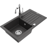 Mexen Pablo granite kitchen sink 1-bowl with drainer and kitchen faucet Carla, black speckled - 6510-76-670700-00