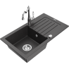 Mexen Pablo single-bowl granite sink with drainer and kitchen faucet Carla, speckled black - 6510-76-670700-00