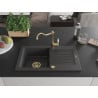 Mexen Pablo 1-bowl granite sink with drainer and kitchen tap Carla, black speckled - 6510-76-670700-50