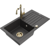 Mexen Pablo 1-bowl granite sink with drainer and kitchen faucet Carla, black speckled - 6510-76-670700-50