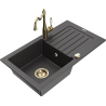 Mexen Pablo 1-compartment granite sink with a drip tray and kitchen mixer tap Carla, spotted black - 6510-76-670700-50
