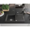 Mexen Pablo granite kitchen sink 1-bowl with drainer and Carla kitchen tap, speckled black - 6510-76-670700-70