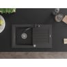 Mexen Pablo granite sink single-bowl with drainer and Carla kitchen faucet, black speckled - 6510-76-670700-70