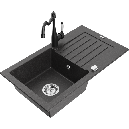 Mexen Pablo 1-compartment granite sink with a drip tray and kitchen mixer tap Carla, spotted black - 6510-76-670700-70