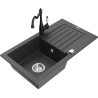 Mexen Pablo 1-compartment granite sink with a drip tray and kitchen mixer tap Carla, spotted black - 6510-76-670700-70