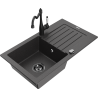 Mexen Pablo 1-bowl granite sink with drainer and Carla kitchen tap, speckled black - 6510-76-670700-70-B