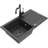 Mexen Pablo granite sink 1-compartment with drainer and kitchen faucet Carla, black speckled - 6510-76-670700-70-B