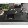 Mexen Pablo 1-bowl granite sink with drainer and Carla kitchen tap, black - 6510-77-670700-50