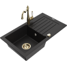 Mexen Pablo 1-compartment granite sink with a drip tray and kitchen mixer tap Carla, Black - 6510-77-670700-50