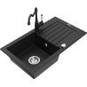 Mexen Pablo 1-compartment granite sink with a drip tray and kitchen mixer tap Carla, Black - 6510-77-670700-70