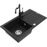 Mexen Pablo granite sink 1-bowl with drainer and kitchen faucet Carla, black - 6510-77-670700-70