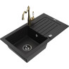 Mexen Pablo 1-bowl granite sink with drainer and Carla kitchen faucet, black - 6510-77-670700-50-B