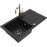 Mexen Pablo 1-compartment granite sink with a drip tray and kitchen mixer tap Carla, Black - 6510-77-670700-50-B