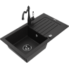 Mexen Pablo 1-compartment granite sink with a drip tray and kitchen mixer tap Carla, Black - 6510-77-670700-70-B