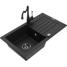 Mexen Pablo granite sink single-bowl with drainer and kitchen faucet Carla, black - 6510-77-670700-70-B