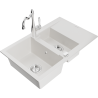 Mexen Gaspar 1.5-bowl granite kitchen sink with drainer and Carla kitchen tap, white - 6507-20-670700-00