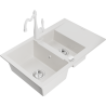 Mexen Gaspar granite kitchen sink 1.5-bowl with drainer and Carla kitchen faucet, white - 6507-20-670700-20