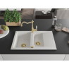 Mexen Gaspar granite sink 1.5-bowl with drainer and kitchen faucet Carla, white - 6507-20-670700-50