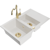 Mexen Gaspar 1.5-bowl granite sink with drainer and Carla kitchen faucet, white - 6507-20-670700-50